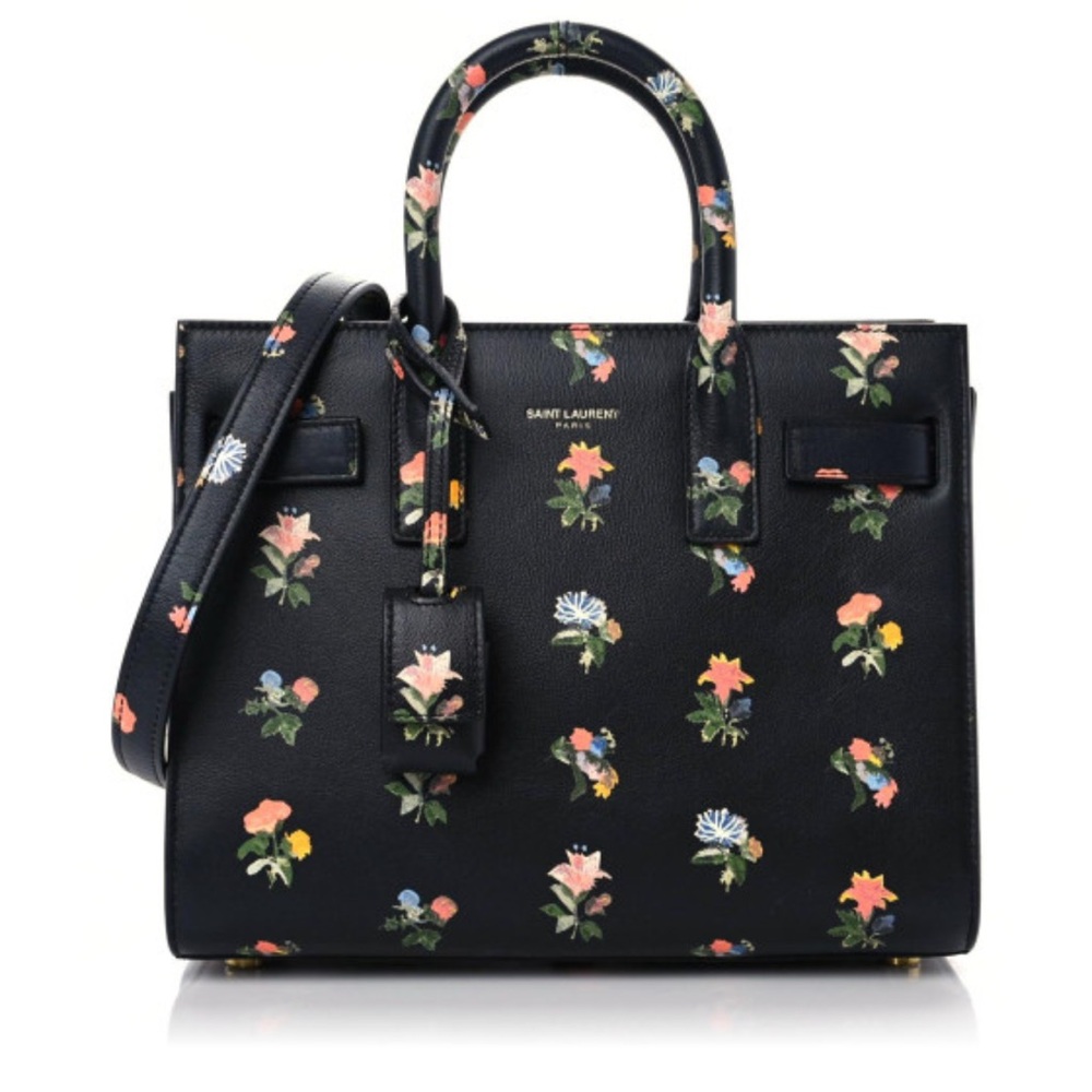 RARE 🌺 SAINT LAURENT Sac de jour! Mini Black Floral Satchel bag! Like new!